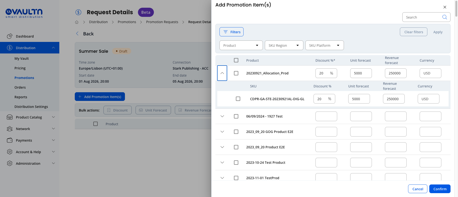 Retailer add promotion items and discount modal