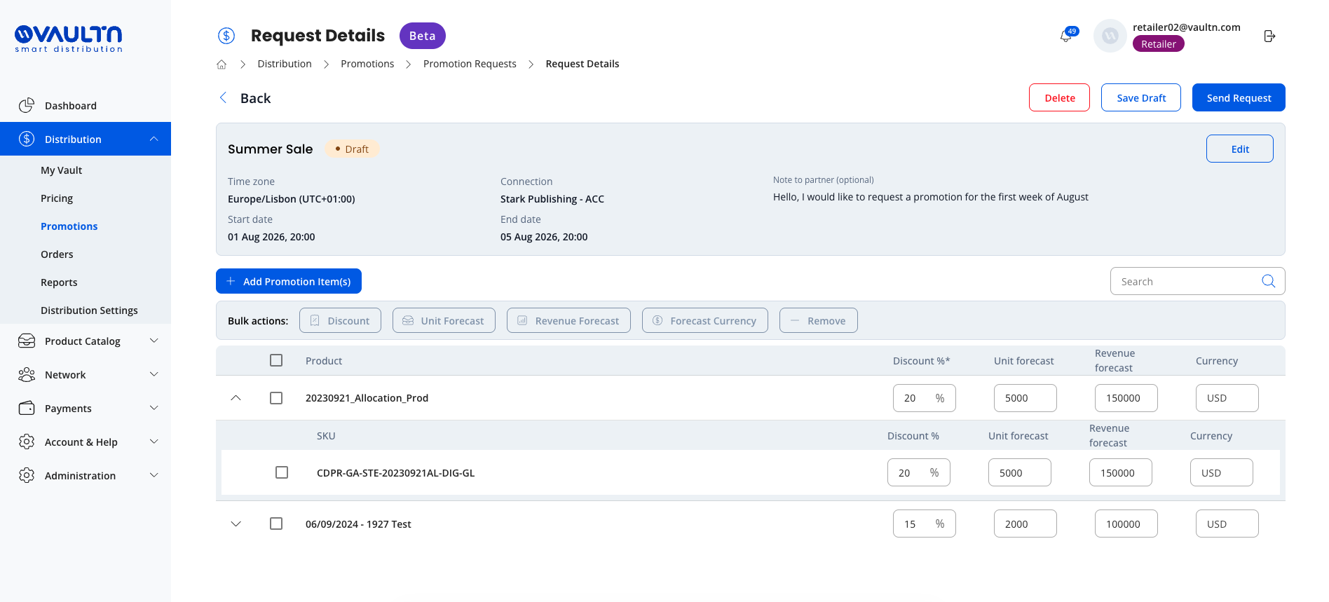 Retailer products added to the request