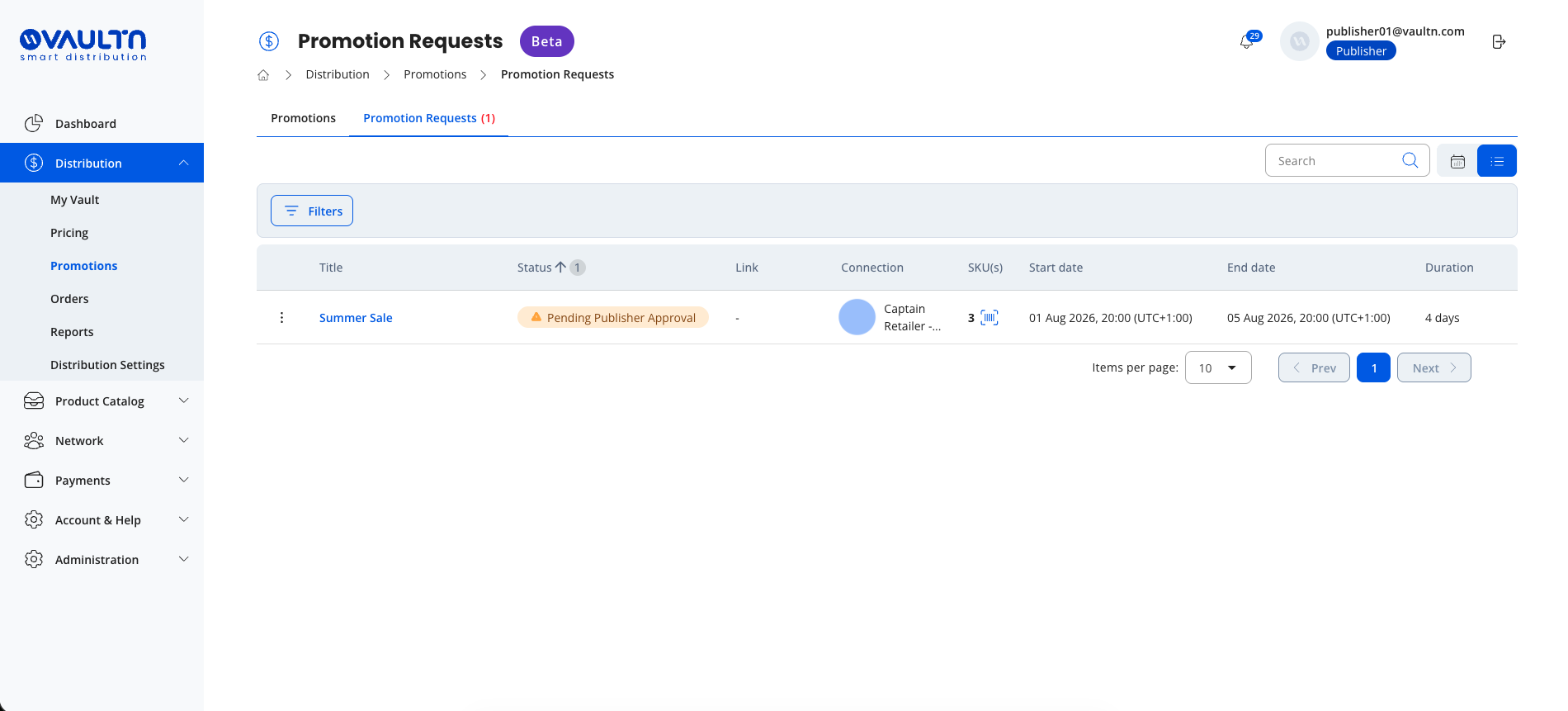 Publisher receives the promotion request
