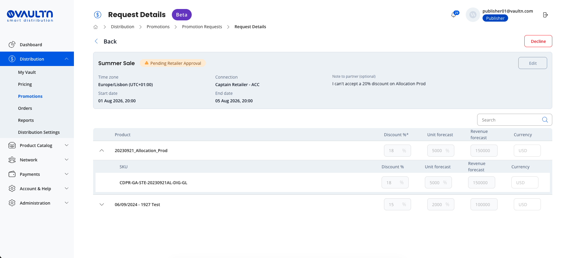 Publisher changes submitted, pending retailer approval