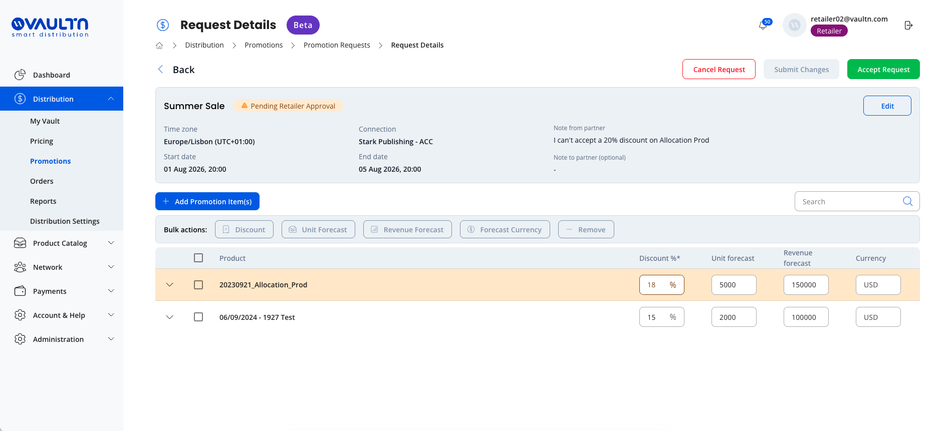 Retailer can accept or re-submit changes